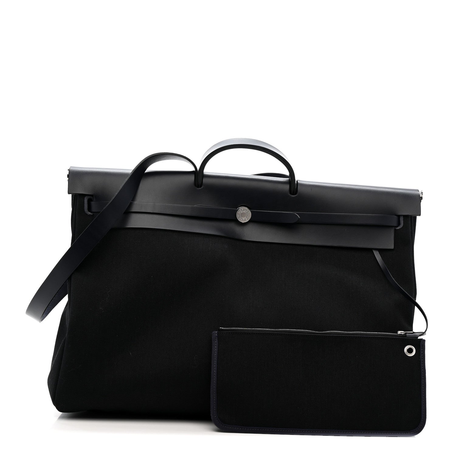 Hermes Military Toile Vache Hunter Herbag Zip Retourne Cabine Bag Black Bleu Marine 3 of 12