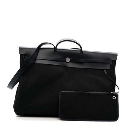 Hermes Military Toile Vache Hunter Herbag Zip Retourne Cabine Bag Black Bleu Marine 3 of 12