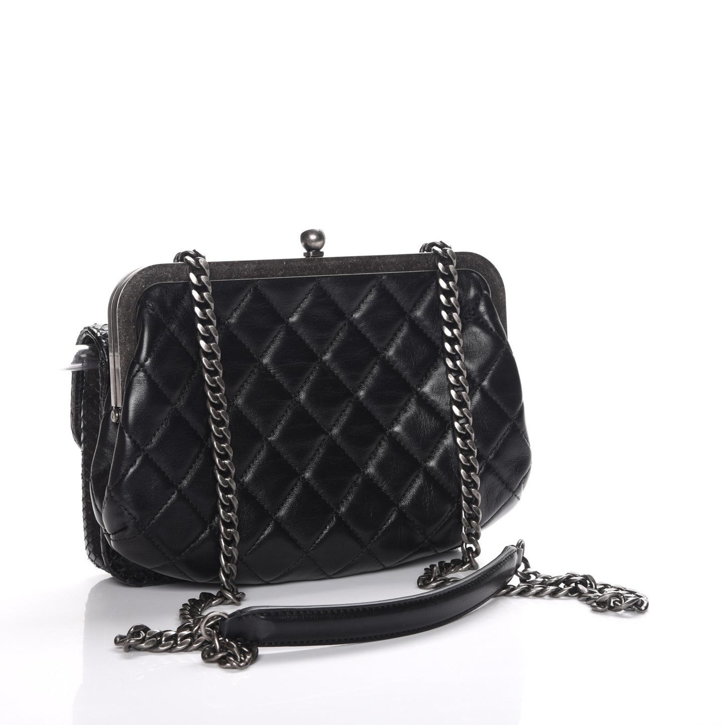 Lambskin Python Kisslock Tabatiere Clasp Flap Black