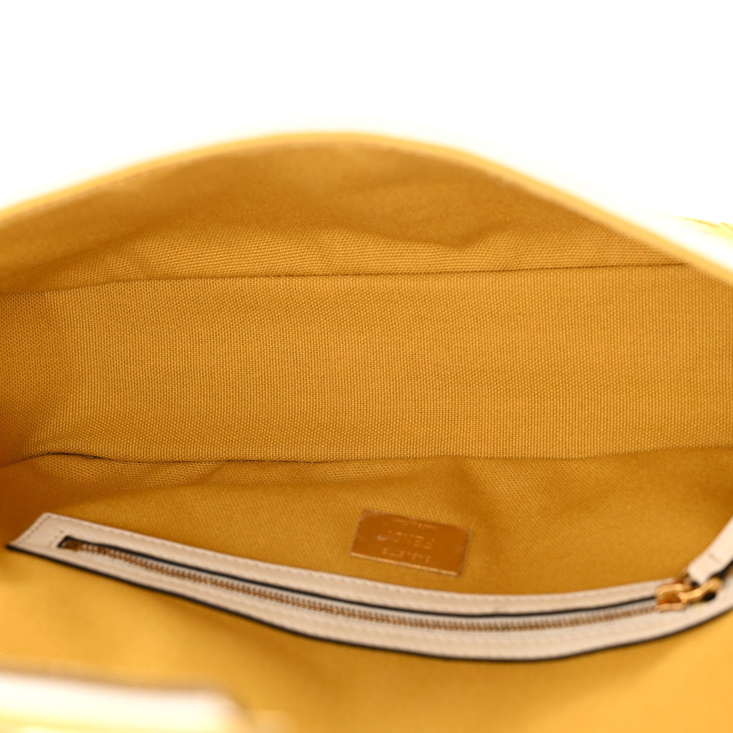X SARA COLEMAN Canvas Vitello King Seta FF Fish Eye Embroidered Baguette Mostarda White Ice