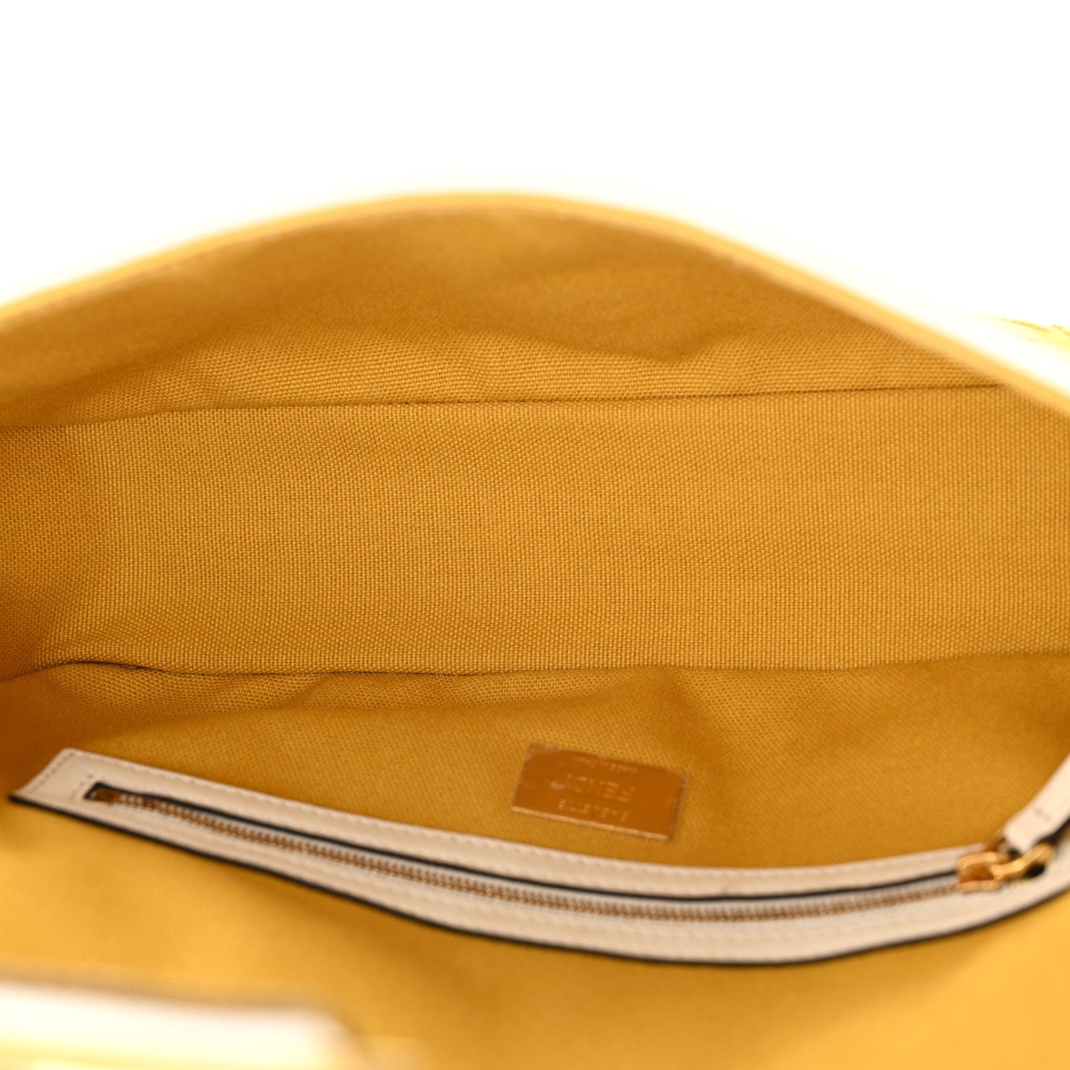 Fendi X SARA COLEMAN Canvas Vitello King Seta FF Fish Eye Embroidered Baguette Mostarda White Ice 5 of 11