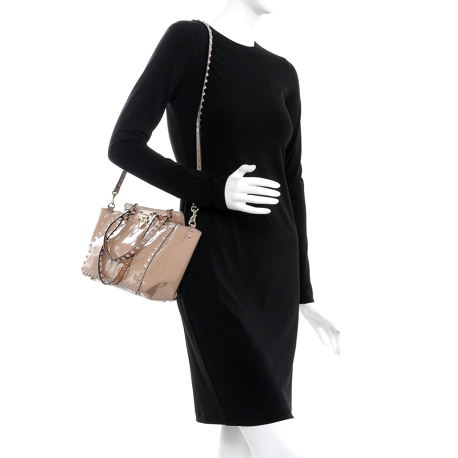 Valentino Garavani Patent Small Rockstud Tote Poudre 2 of 13