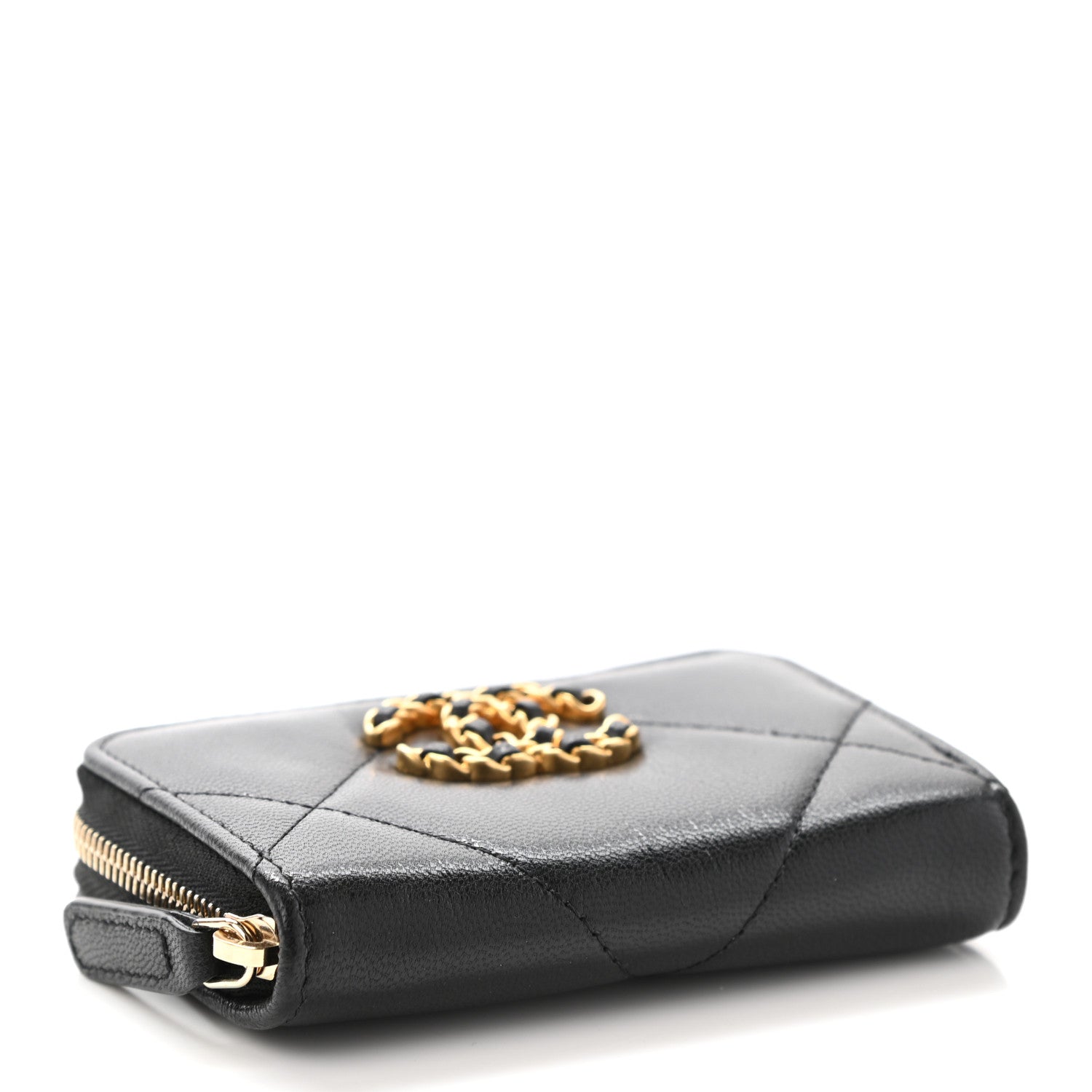 Chanel Lambskin Quilted Chanel 19 Zip Around Coin Purse Wallet Black 4 of 7