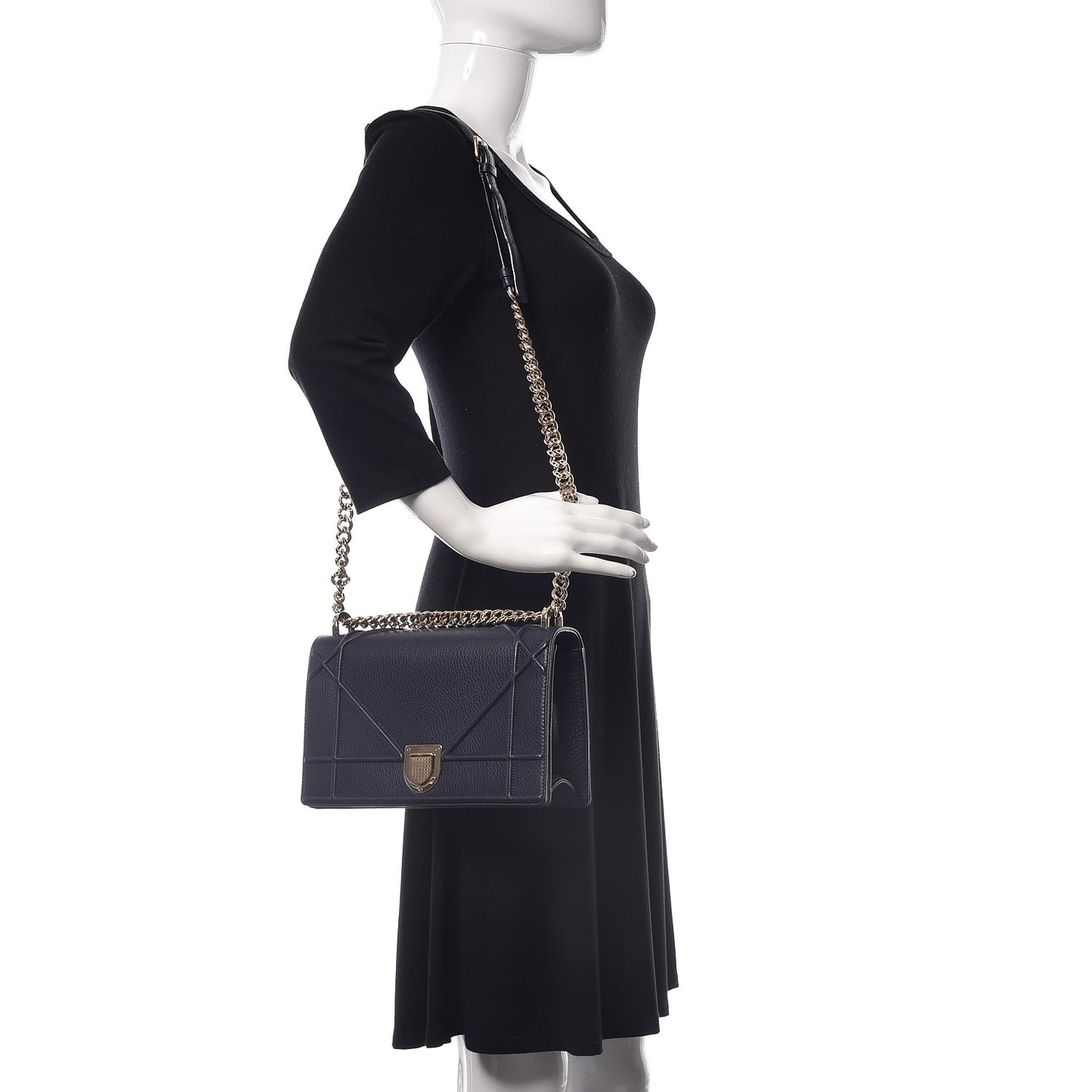 Grained Calfskin Medium Diorama Flap Bag Indigo Blue