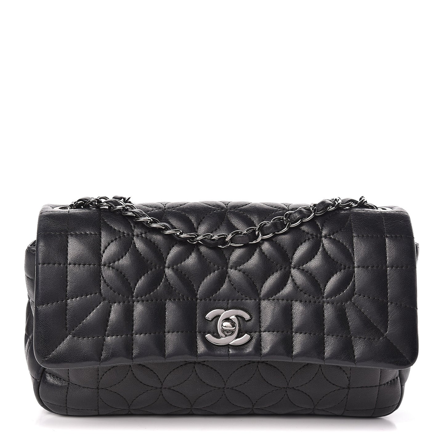 Lambskin Quilted Lady Graphic Flap Black