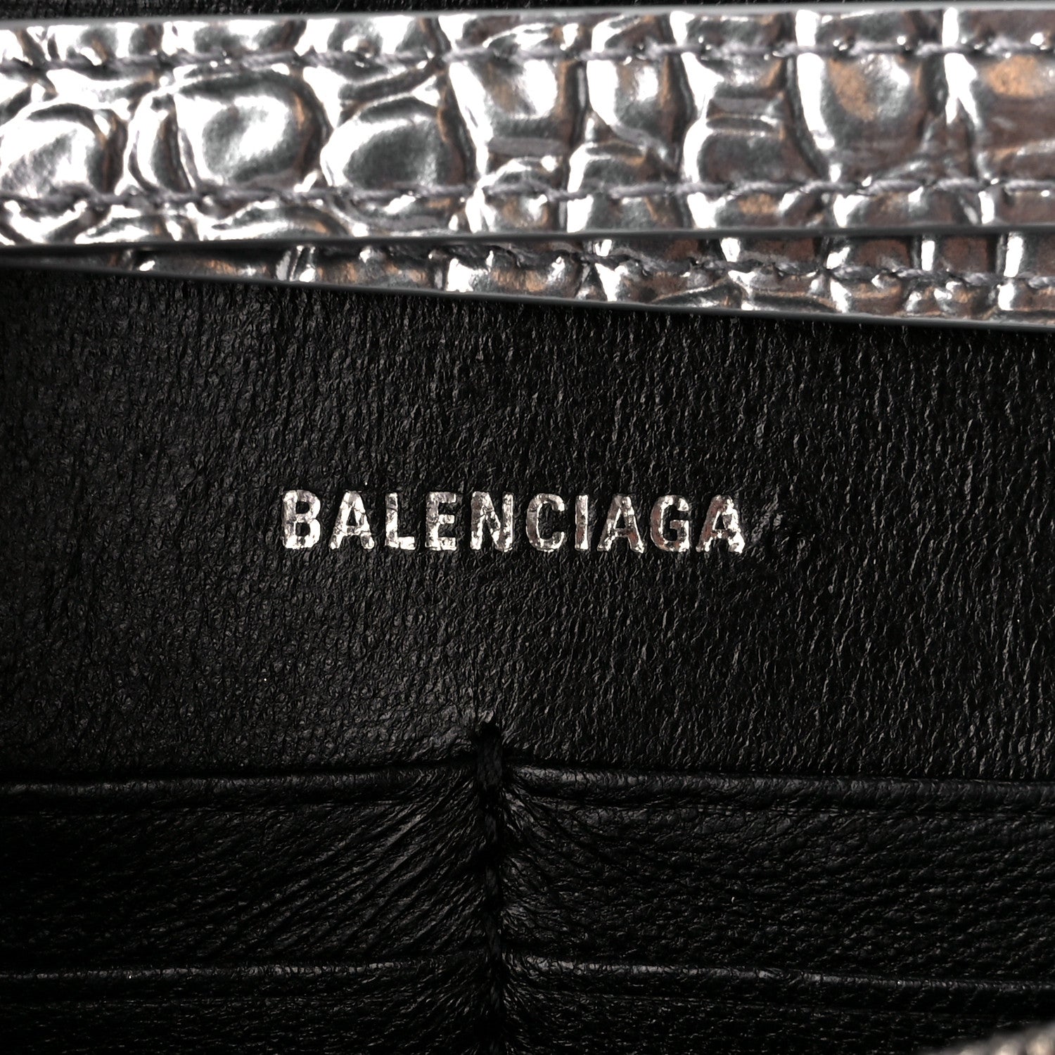 Balenciaga Metallic Calfskin Crocodile Embossed Hourglass Chain Bag Silver 6 of 11