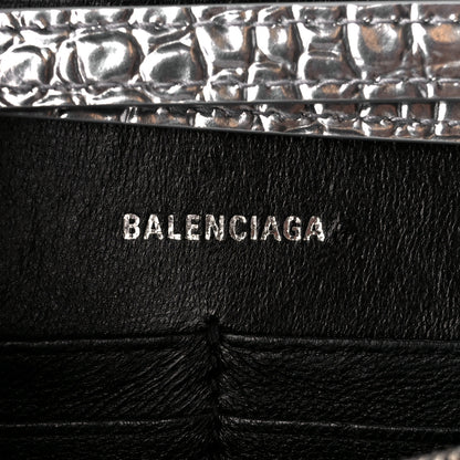Balenciaga Metallic Calfskin Crocodile Embossed Hourglass Chain Bag Silver 6 of 11
