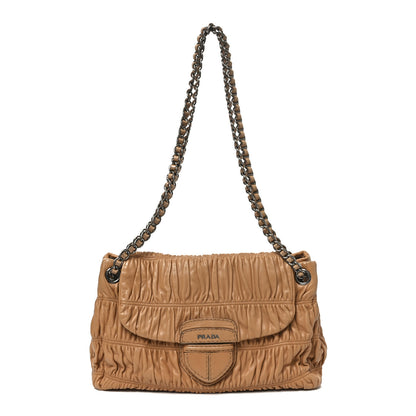 Prada Nappa Gaufre Flap Chain Shoulder Bag Beige 2 of 17