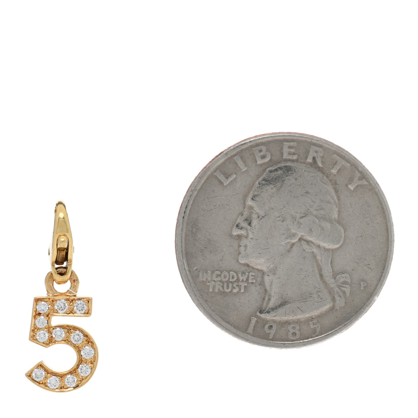 18K Yellow Gold Diamond Number 5 Charm