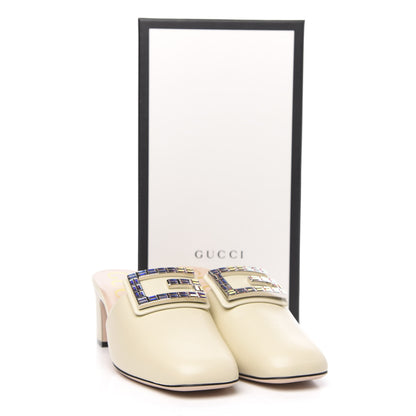 Gucci Malaga Kid Crystal Square G Madelyn Mules 40 Vintage White 9 of 9