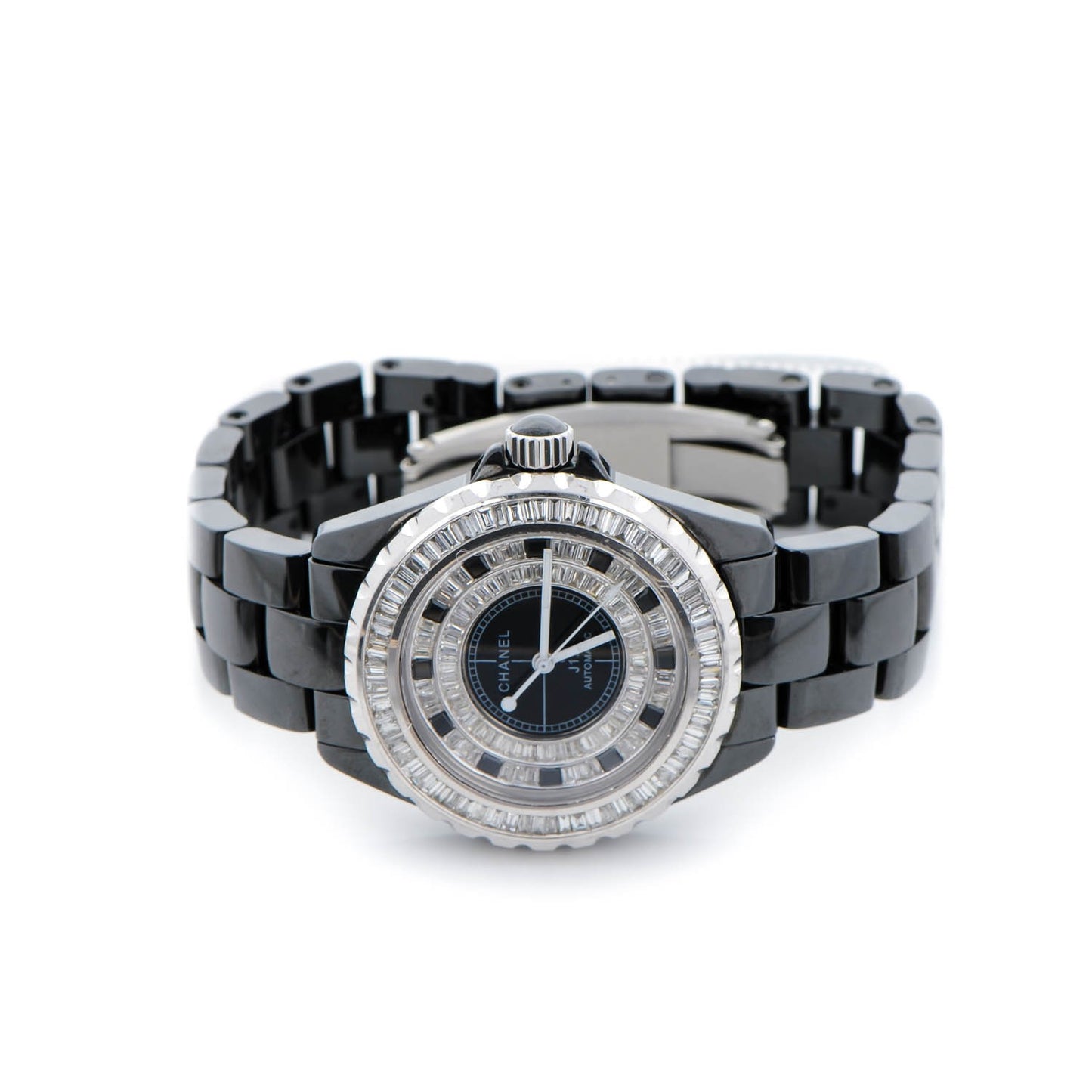 Stainless Steel Ceramic Diamond Pave Bezel 38mm J12 Haute Joaillerie Chromatic Automatic Watch Black