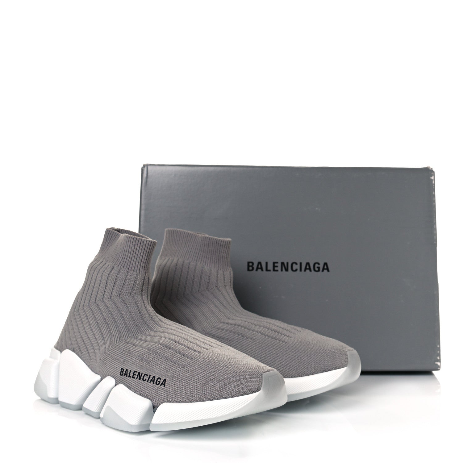 Balenciaga Ribbed Knit Womens Speed 2.0 Transparent Sole Sneakers 37 Baltic Grey White 7 of 7