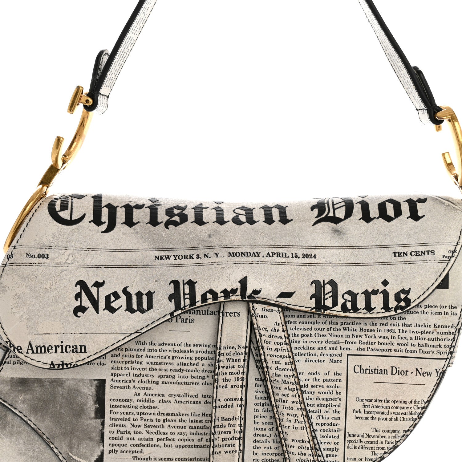 Christian Dior Calfskin Newspaper Printed Saddle Bag Black White 8 of 15