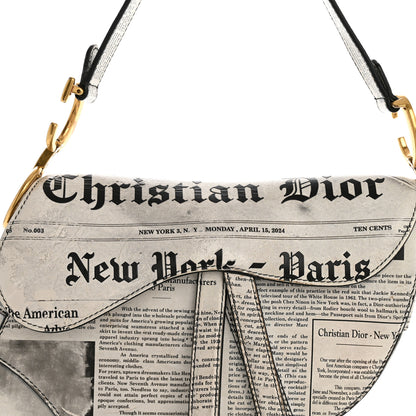 Christian Dior Calfskin Newspaper Printed Saddle Bag Black White 8 of 15