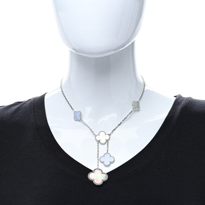 Van Cleef & Arpels 18K White Gold Mother of Pearl Chalcedony 6 Motifs Magic Alhambra Necklace 3 of 4