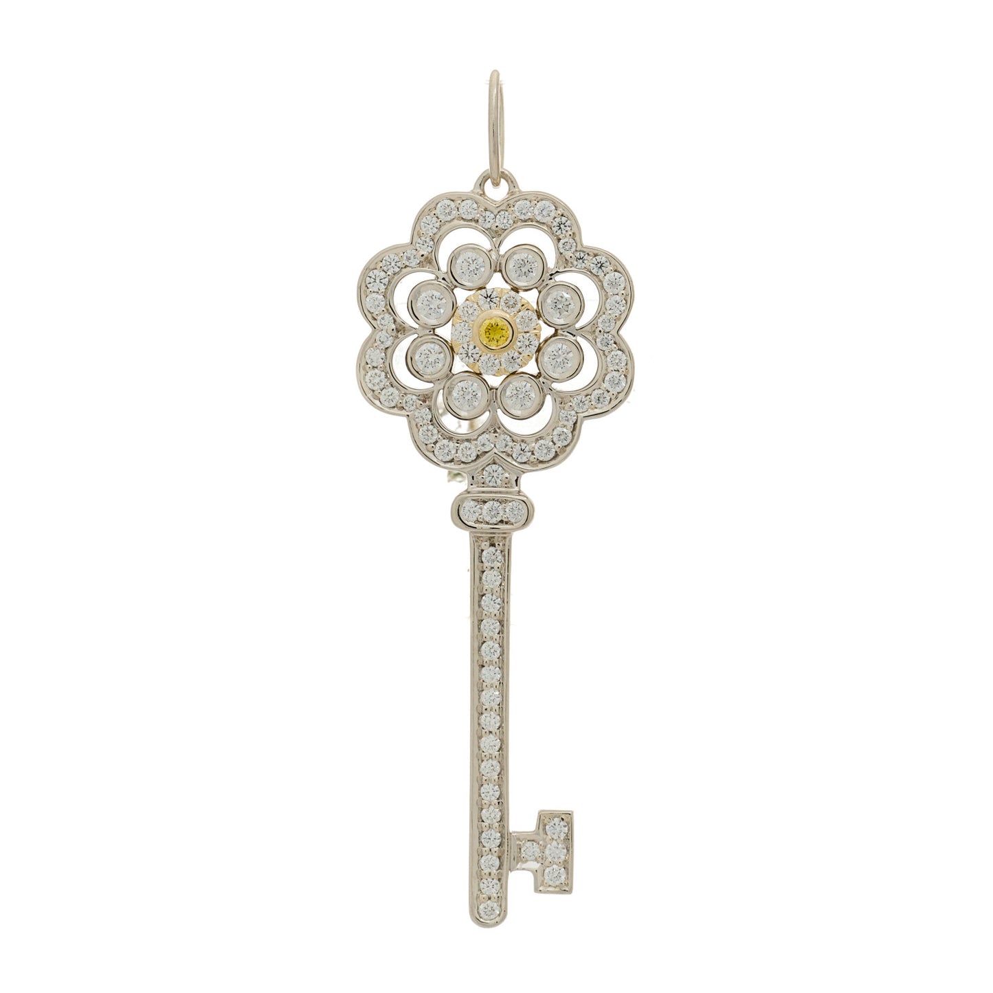 Platinum 18K Yellow Gold Diamond Fancy Yellow Diamond Rose Key Pendant