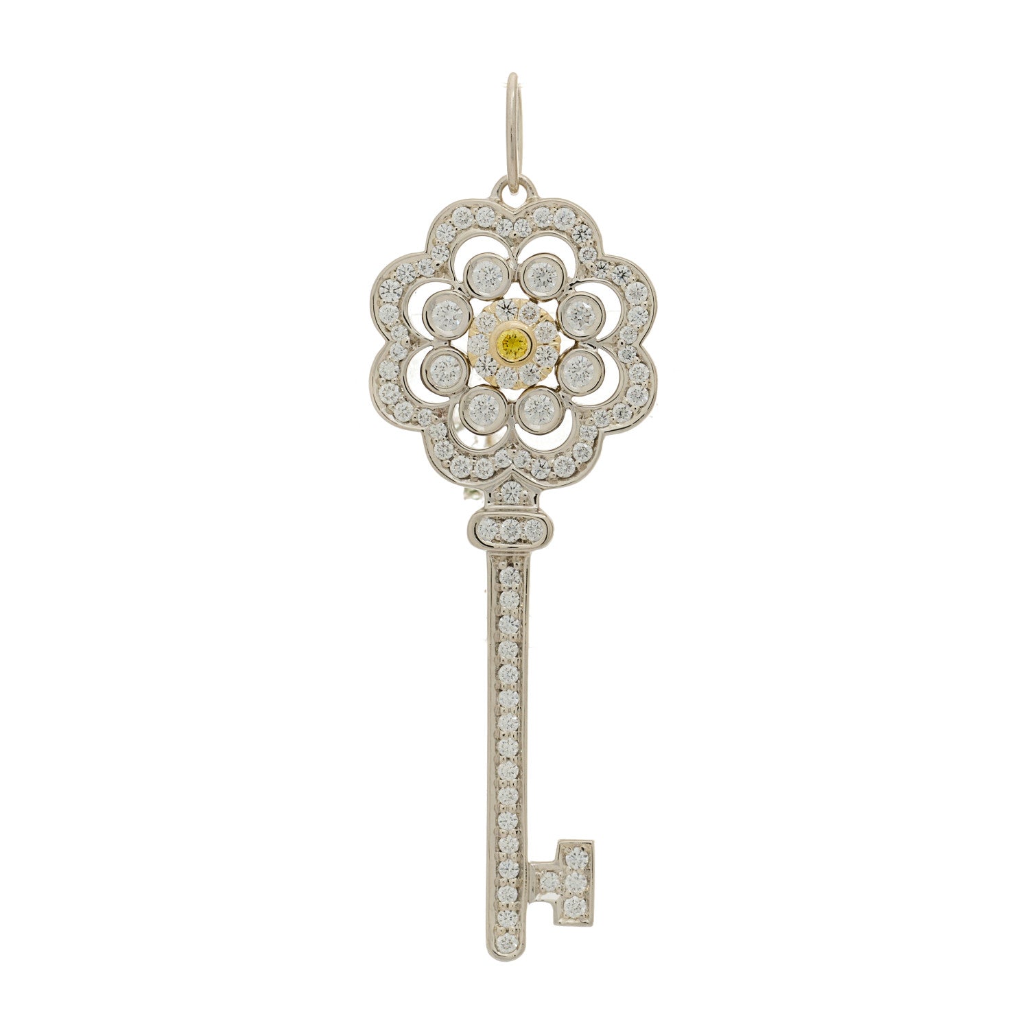 Tiffany Platinum 18K Yellow Gold Diamond Fancy Yellow Diamond Rose Key Pendant 1 of 4