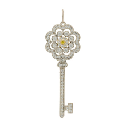 Tiffany Platinum 18K Yellow Gold Diamond Fancy Yellow Diamond Rose Key Pendant 1 of 4