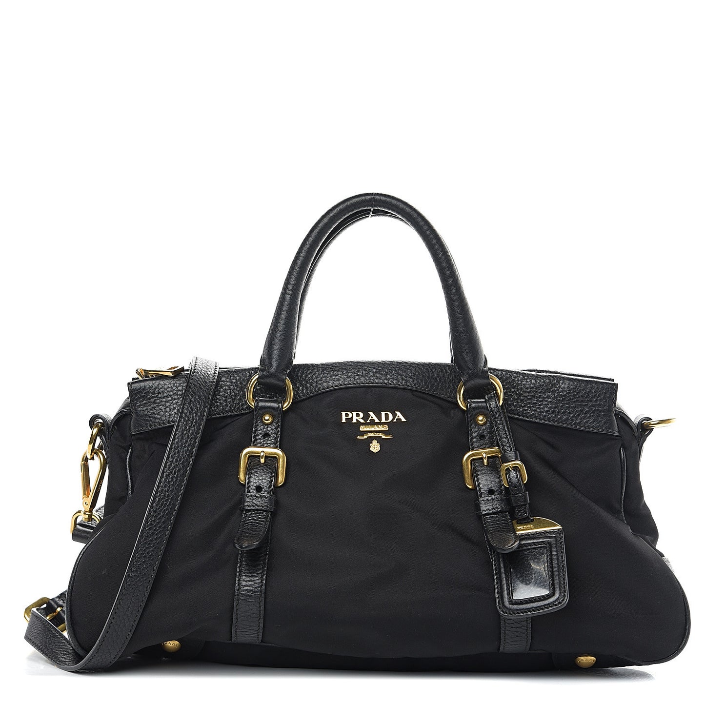 Tessuto Nylon Vitello Daino Shopping Satchel Black