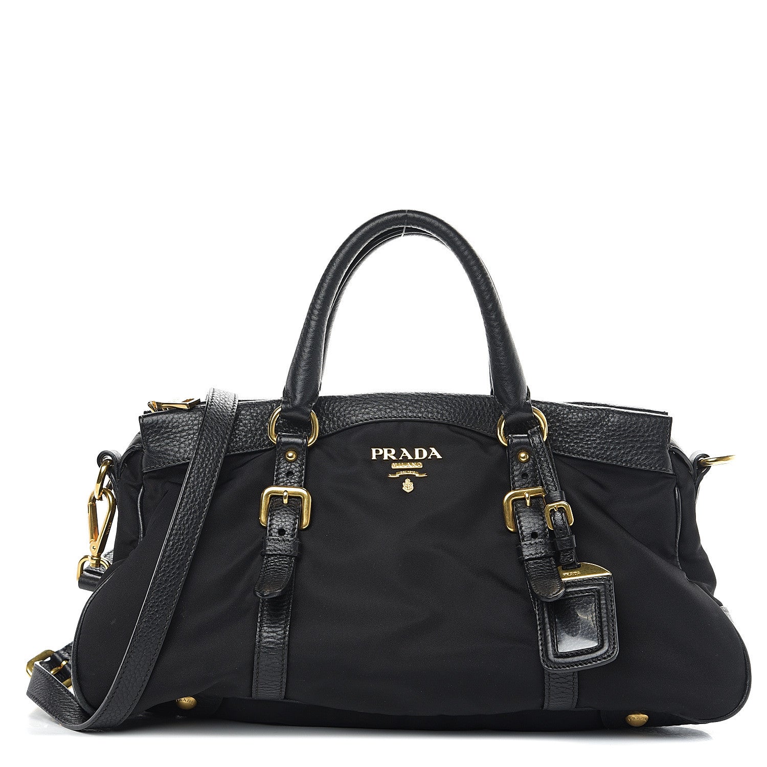 Prada Tessuto Nylon Vitello Daino Shopping Satchel Black 1 of 9