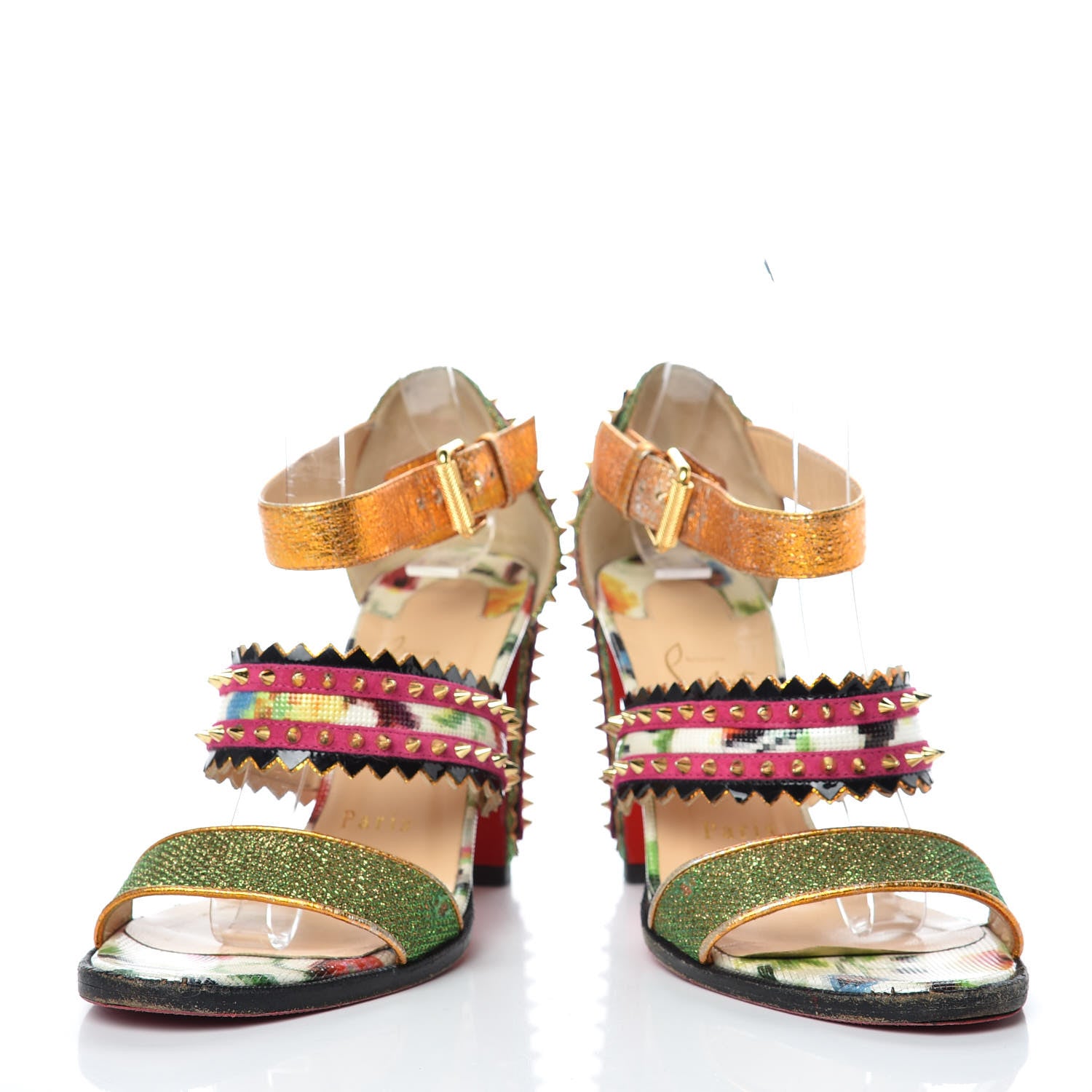 Christian Louboutin Metallic Glitter Spiked Montezumina 85 Sandals 37 Multicolor 6 of 21
