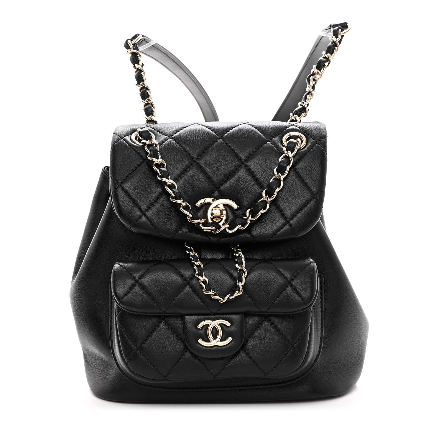 Lambskin Quilted Small Duma Drawstring Backpack Black