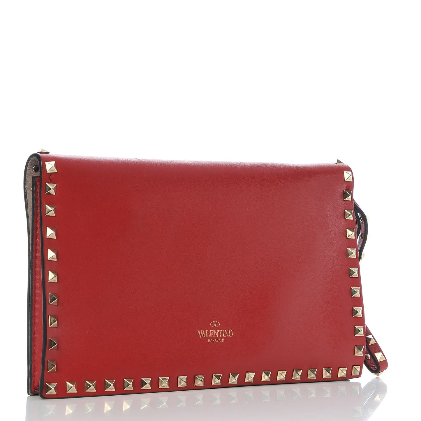 Nappa Rockstud Wristlet Clutch Rosso Valentino