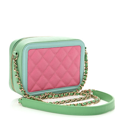 Chanel Caviar Quilted Filigree Vanity Clutch With Chain Pink Light Blue Green 3 of 11