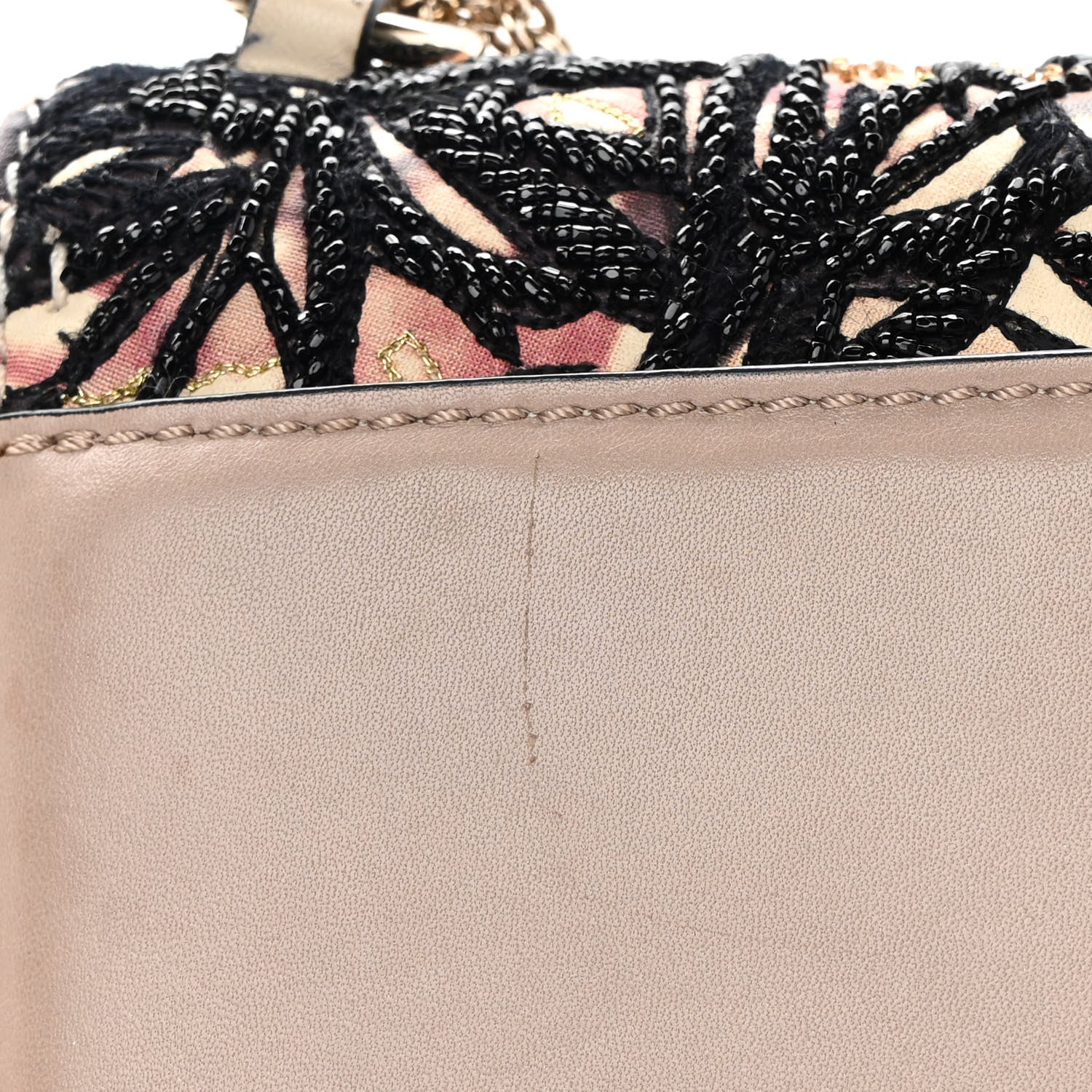 Valentino Garavani Vitello Embroidered Beaded Medium Glam Lock Rockstud Flap Beige 15 of 17