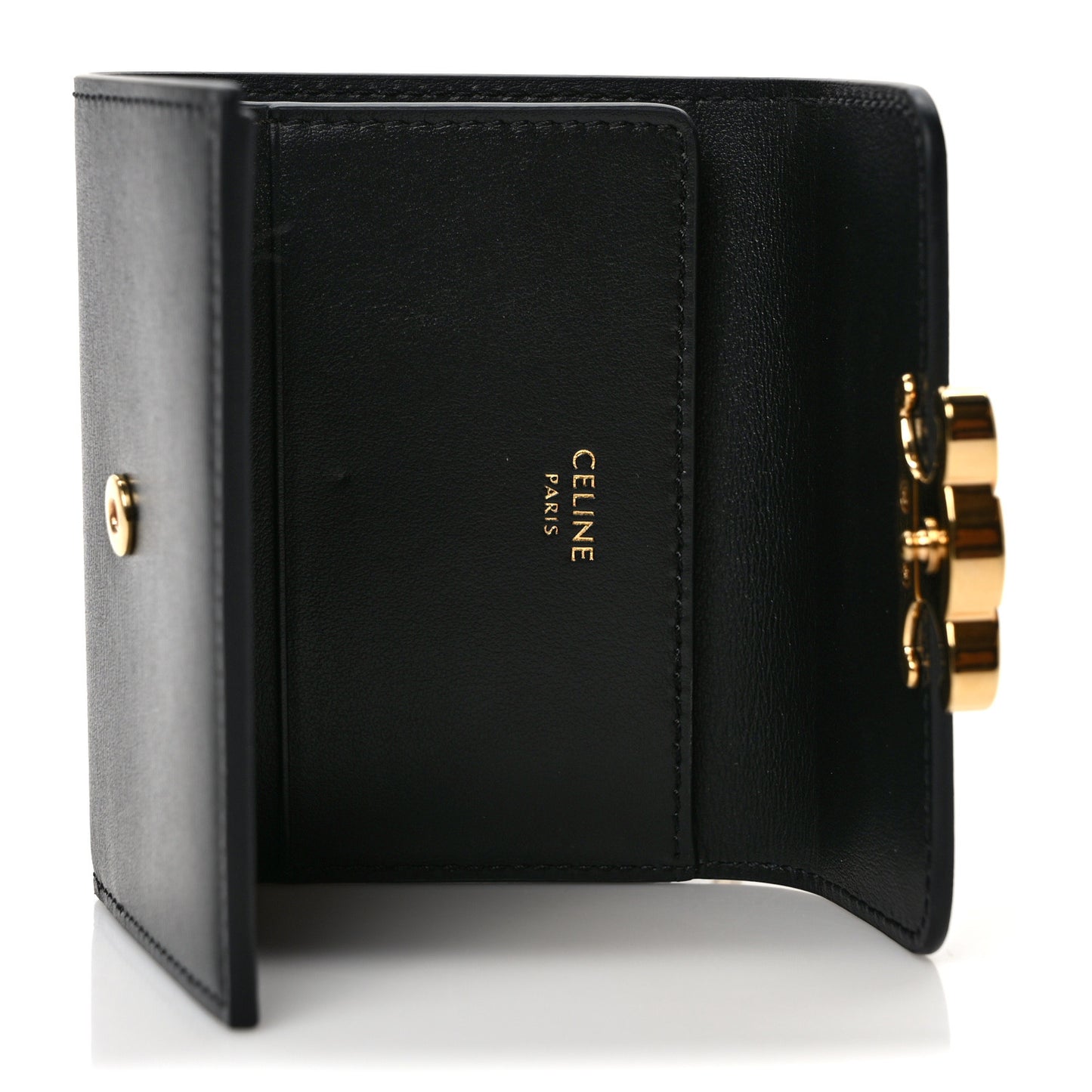 Calfskin Compact Triomphe Wallet With Coin Purse Black