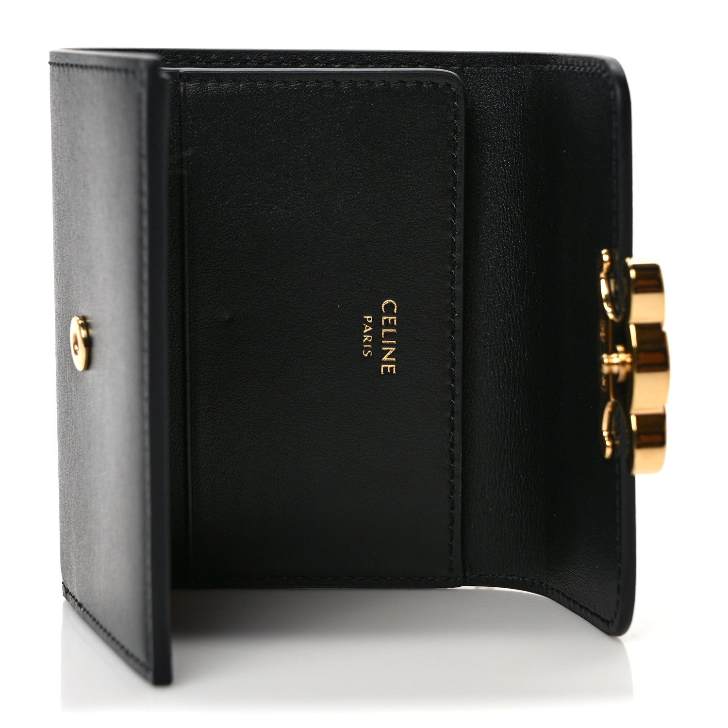 Celine Calfskin Compact Triomphe Wallet With Coin Purse Black 5 of 6