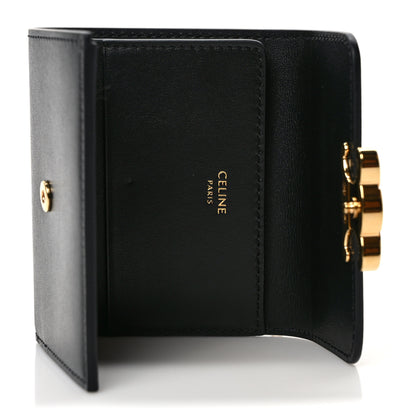 Celine Calfskin Compact Triomphe Wallet With Coin Purse Black 5 of 6