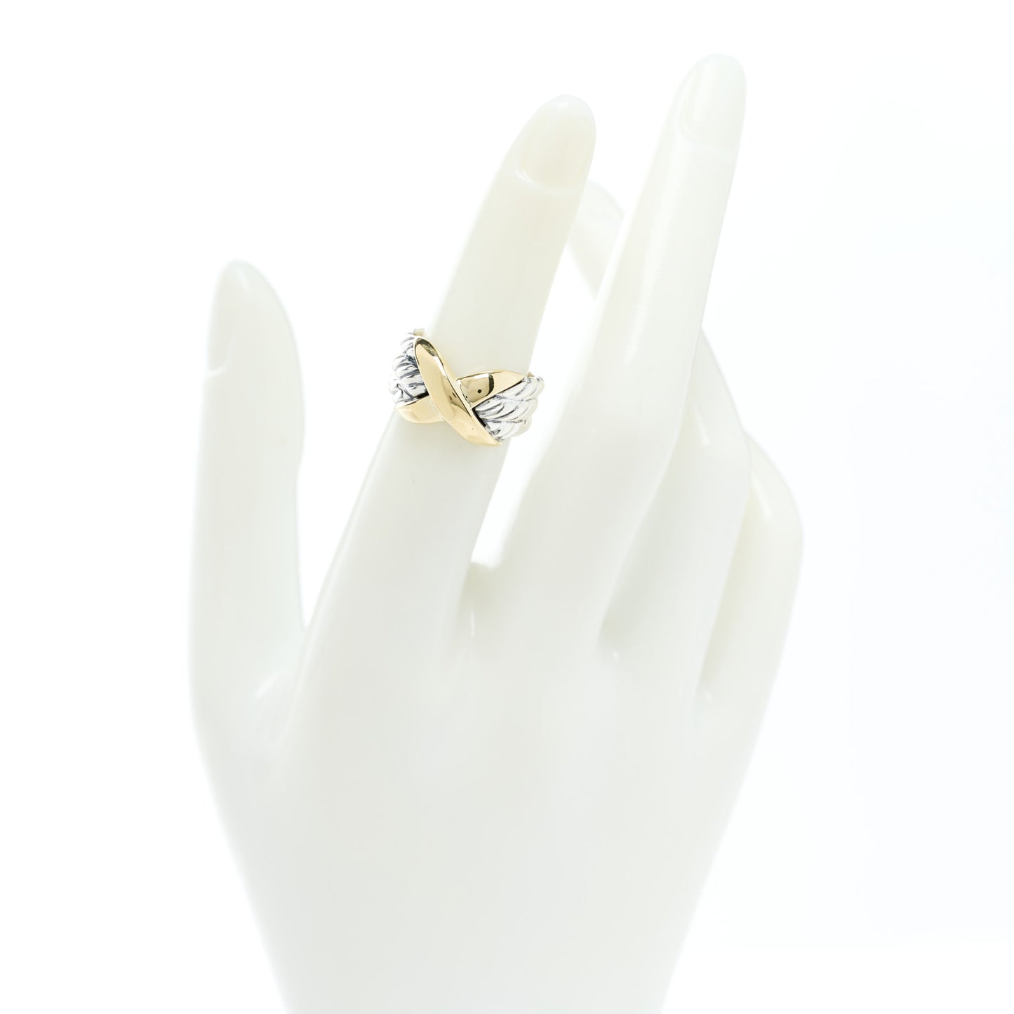 Sterling Silver 14K Yellow Gold X Triple Row Ring 50 5.25