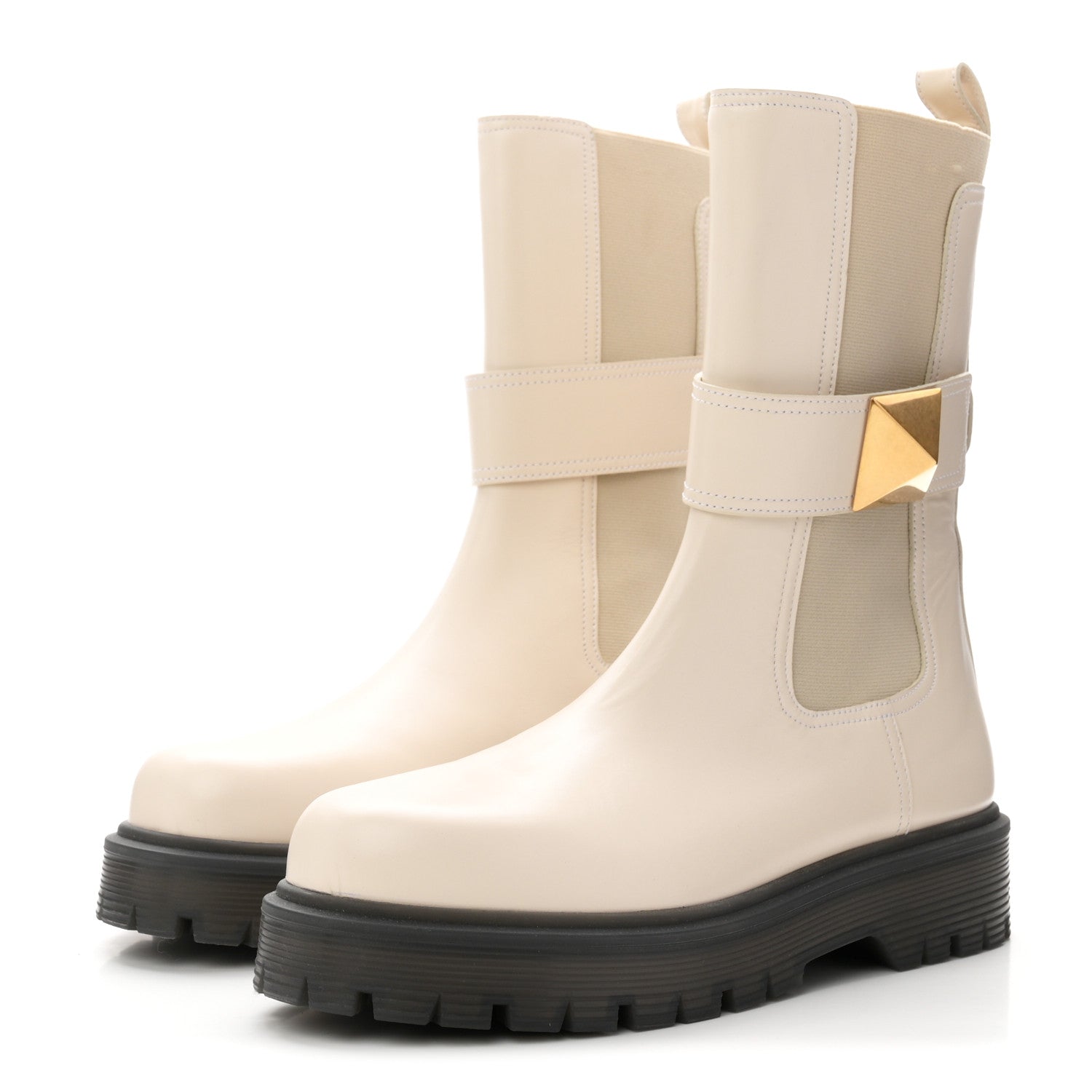 Valentino Garavani Calfskin One Stud Beatle 45mm Boots 41 Light Ivory 4 of 11