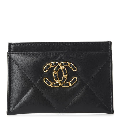 Chanel Shiny Goatskin Quilted Chanel 19 Card Holder Black 1 of 11