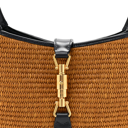 Gucci Straw Lux Boarded Dyana Lux Calfskin Small Jackie 1961 Hobo Natural Blue 8 of 10