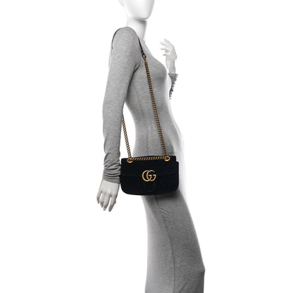 Gucci Velvet Matelasse Mini GG Marmont Shoulder Bag Black 2 of 11