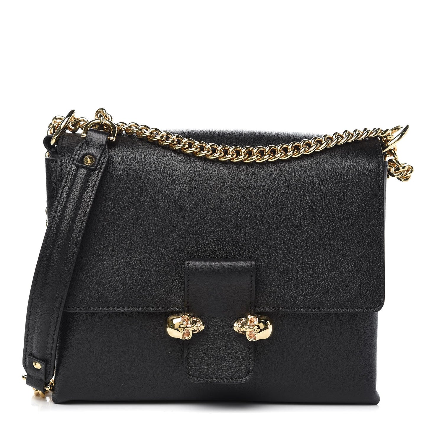 Grained Calfskin Twin Skull Crossbody Black