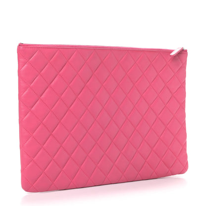 Chanel Lambskin Quilted Large Cosmetic Case Dark Pink 2 of 4