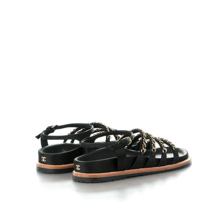 Chanel Satin Lambskin Chain Flat Sandals 39 Black 4 of 8