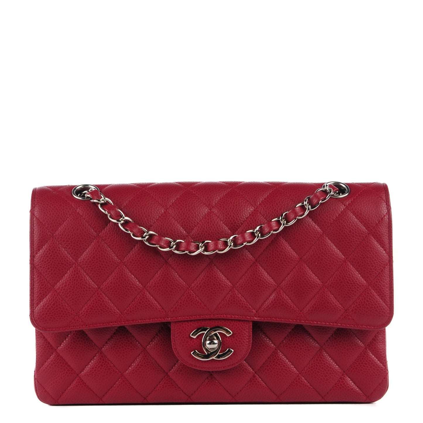 Caviar Quilted Medium Double Flap Dark Red