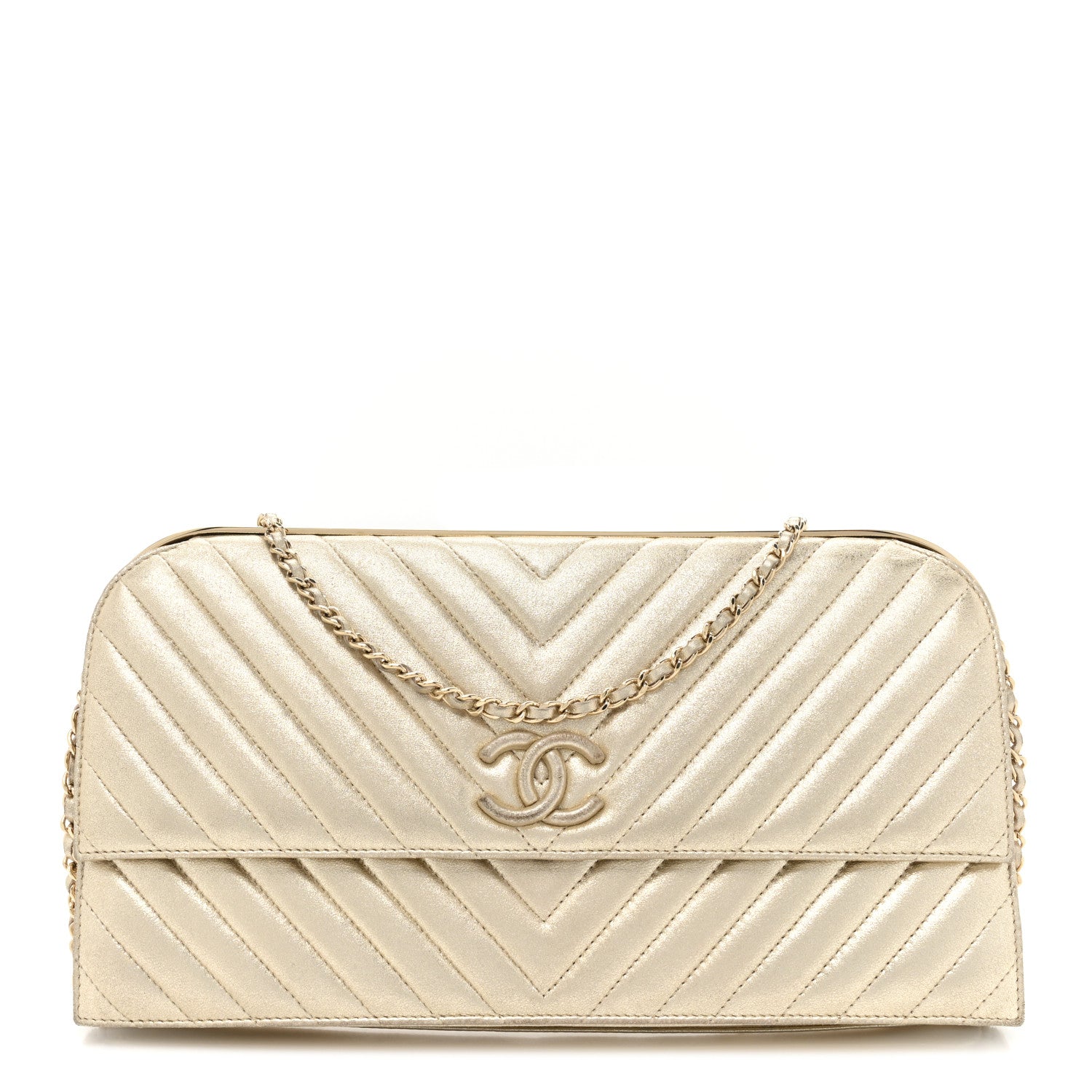 Chanel Chevron Quilted CC Clutch Gold 1 of 18
