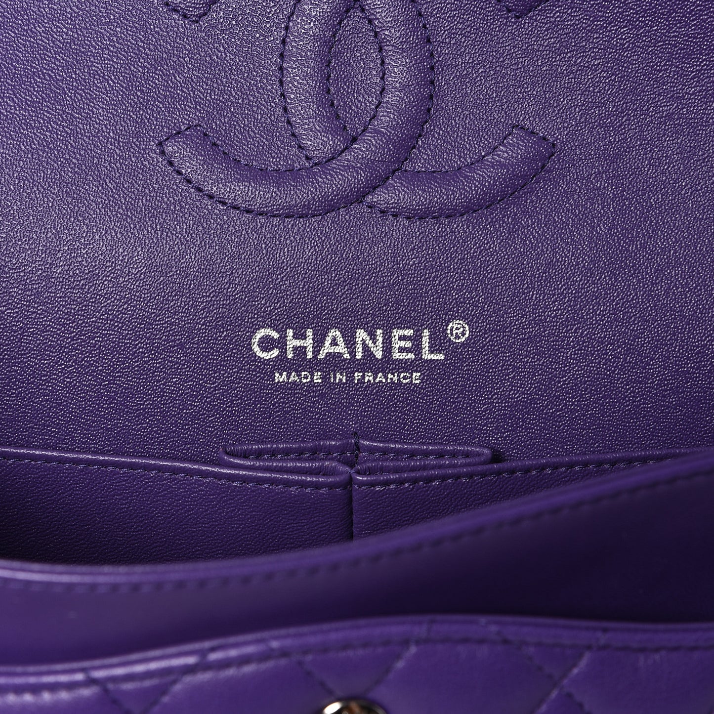 Lambskin Quilted Medium Double Flap Purple