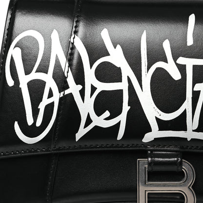 Balenciaga Shiny Box Calfskin Graffiti Logo Small Hourglass Top Handle Bag Black Silver 8 of 14