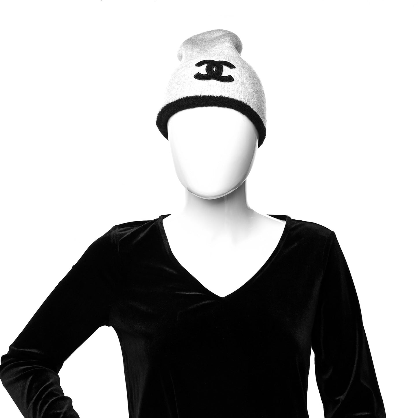 Cashmere Silk CC Beanie Hat Grey Black