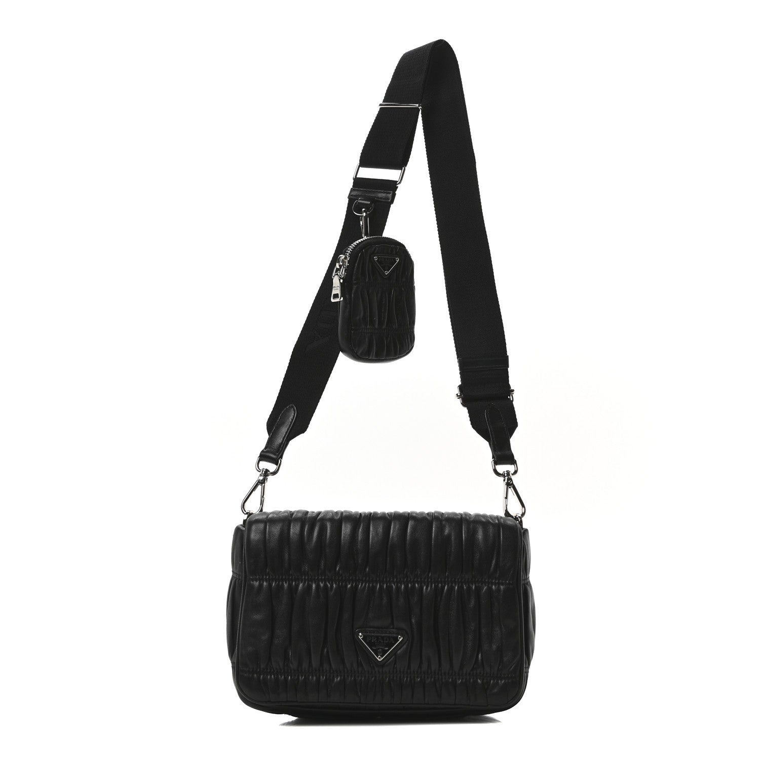 Prada Nappa Gaufre Flap Shoulder Bag Black 1 of 9