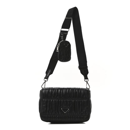Prada Nappa Gaufre Flap Shoulder Bag Black 1 of 9