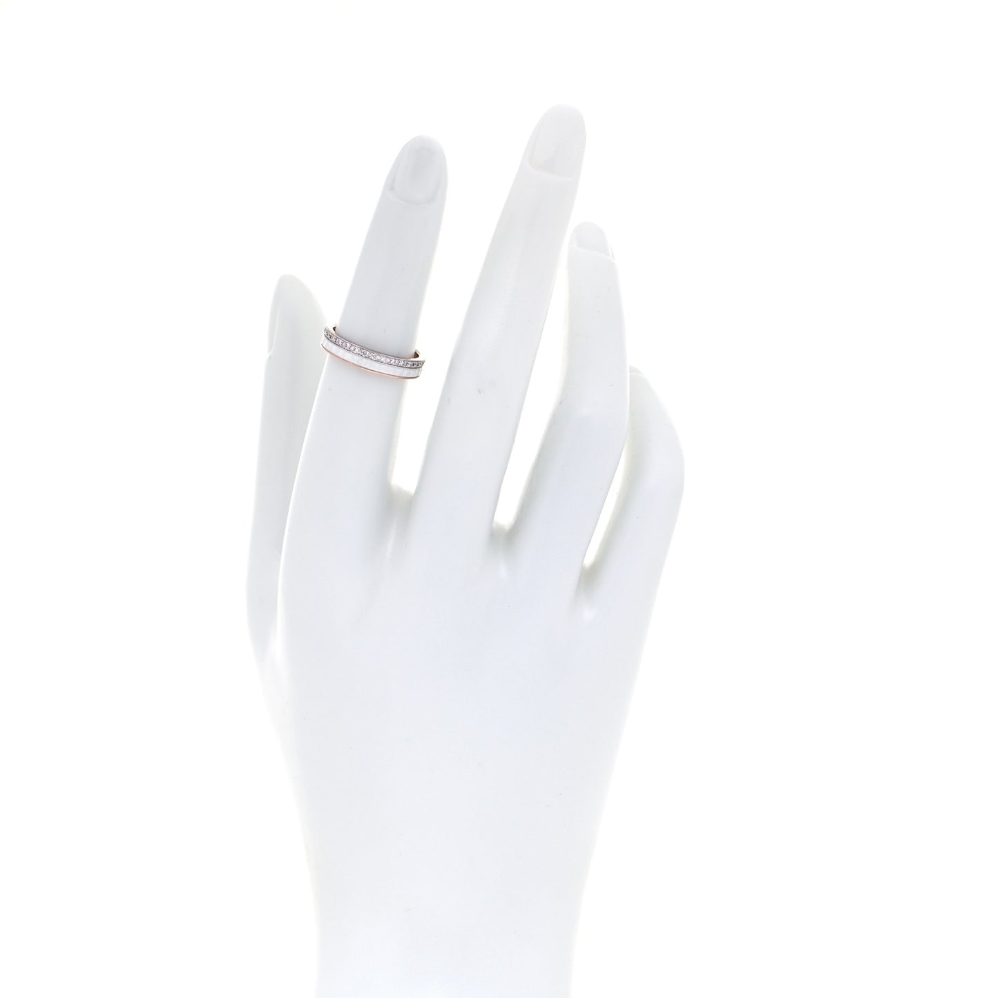 18K Pink White Gold Ceramic Diamond Quatre Classique Wedding Band Ring 50 5.25