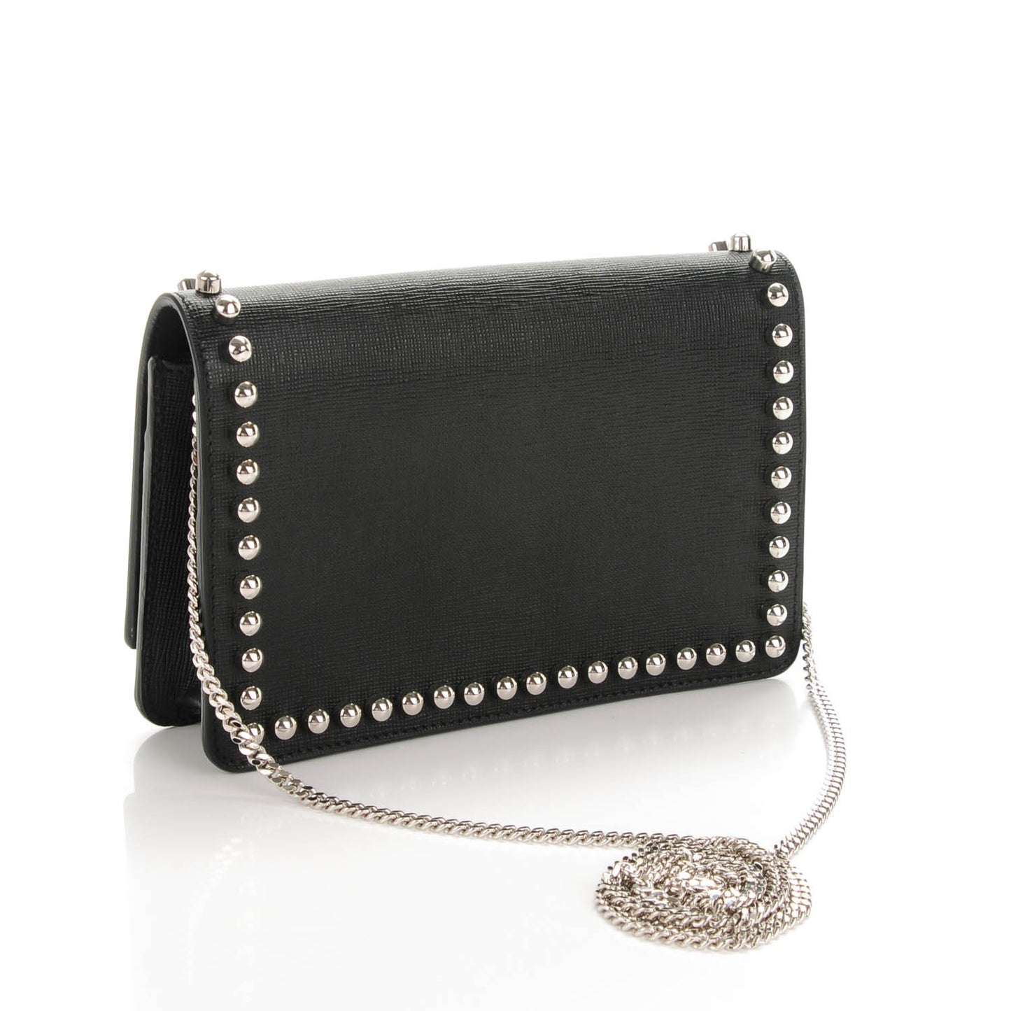 Vitello Elite Mink Fur Studded Karlito Tube Wallet on Chain Black