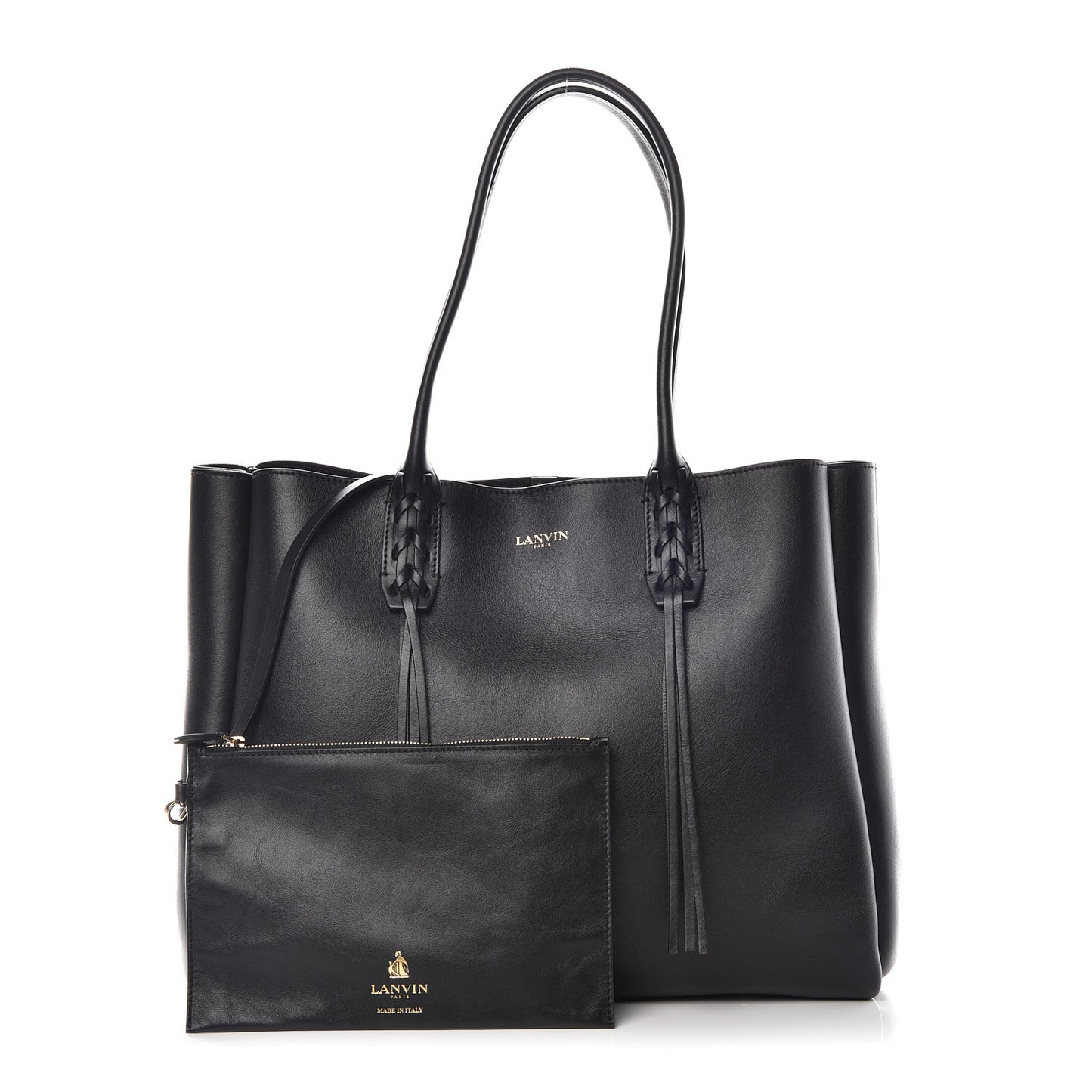 Smooth Calfskin Small Fringe Shopper Tote Black